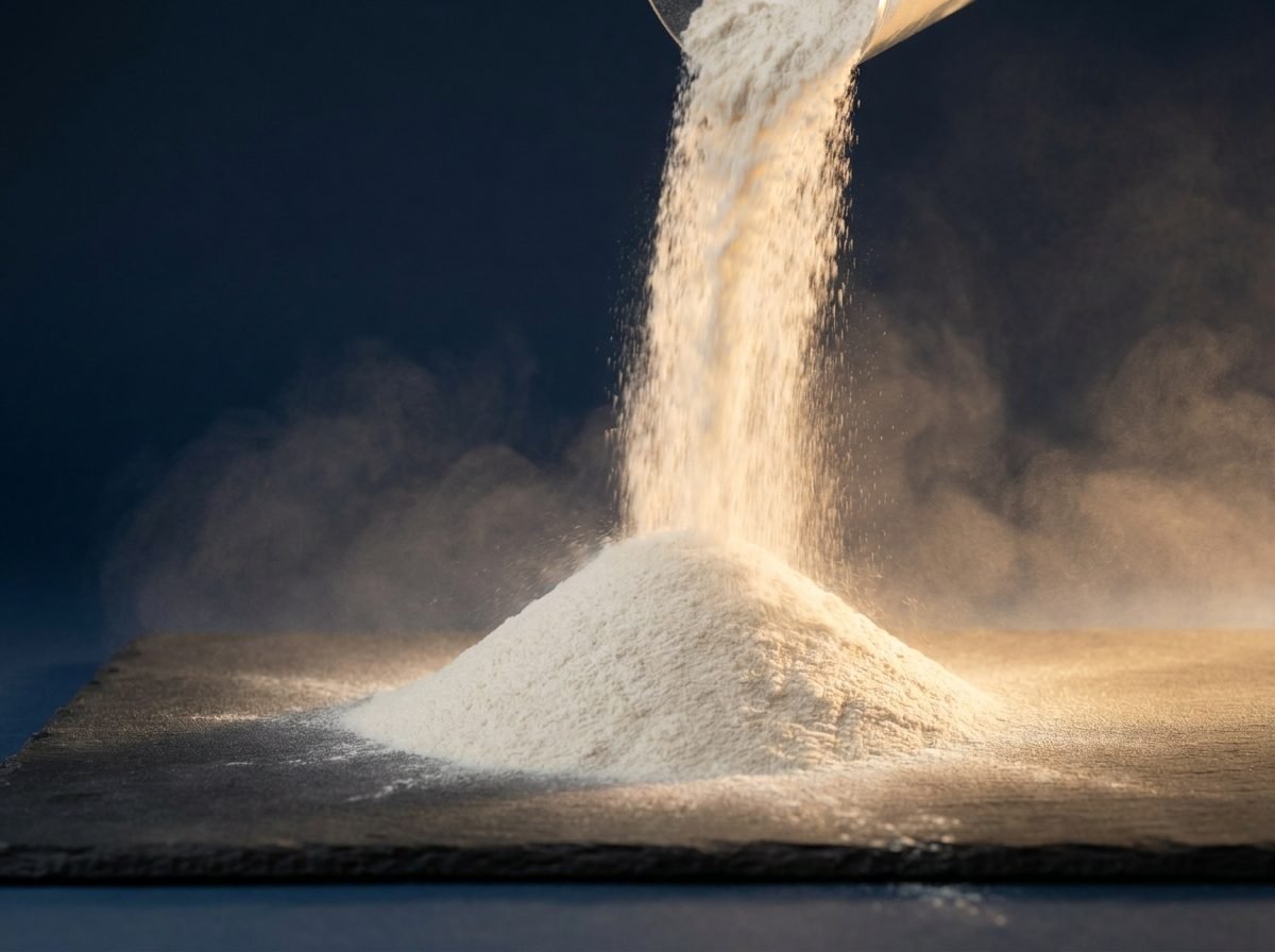 Fine wheat flour pouring in soft light